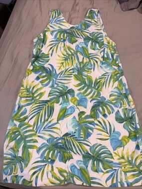 Tommy Bahama White Dress with Green and Blue Tropical Leaf Print